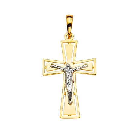 14K Yellow Gold 2Tone Crucifix Cross Pendant