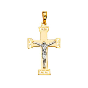 14K Yellow Gold 2Tone Crucifix Cross Pendant