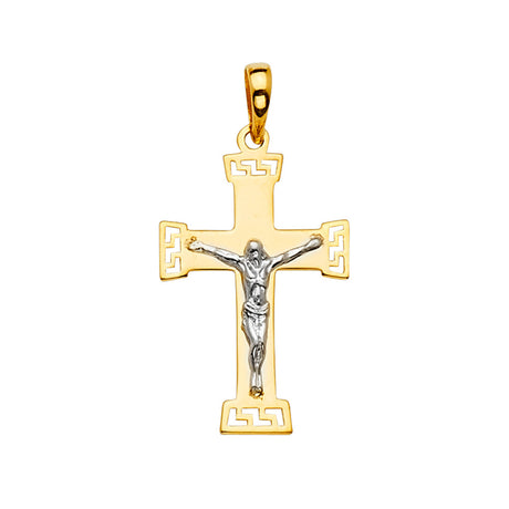 14K Yellow Gold 2Tone Crucifix Cross Pendant