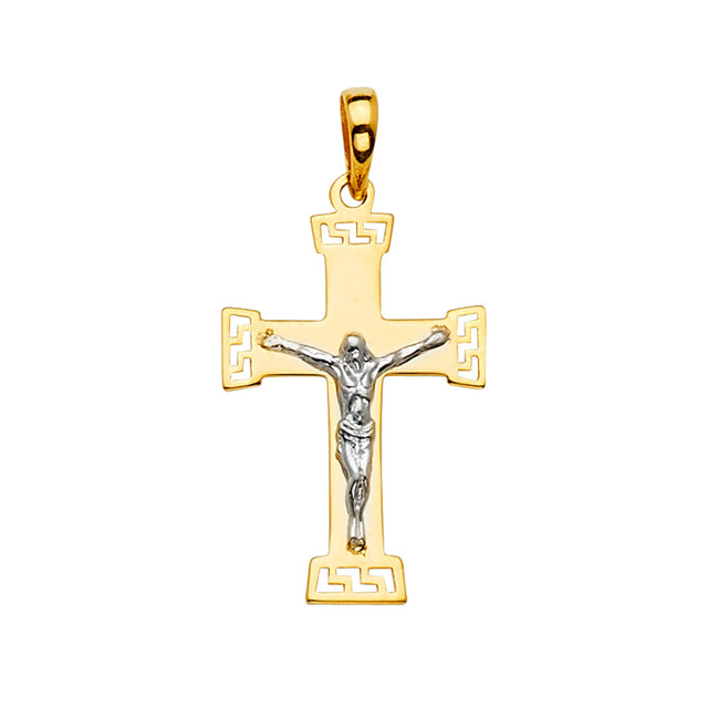 14K Yellow Gold 2Tone Crucifix Cross Pendant