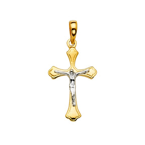 14K Yellow Gold 2Tone Crucifix Cross Pendant
