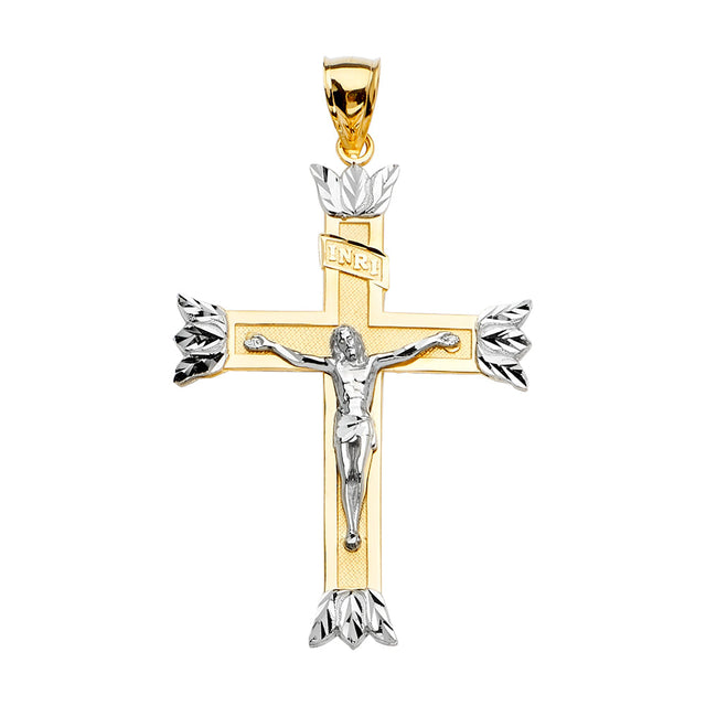 14K Two-Tone Gold Crucifix Cross Pendant
