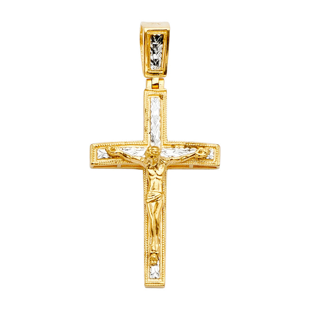 14K Two-Tone Gold Crucifix Cross Pendant