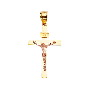 14K Two-Tone Gold Crucifix Cross Pendant