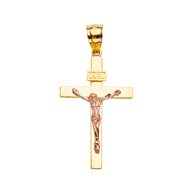 14K Two-Tone Gold Crucifix Cross Pendant