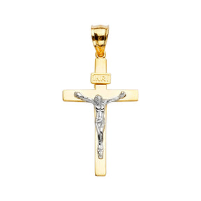 14K Two-Tone Gold Crucifix Cross Pendant