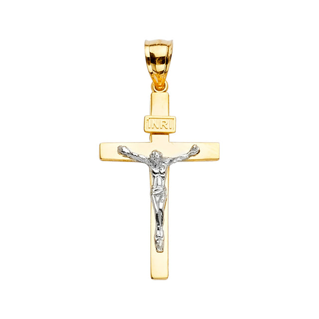 14K Two-Tone Gold Crucifix Cross Pendant