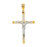 14K Yellow Gold CZ 2Tone Crucifix Cross Pendant