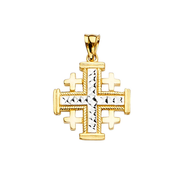 14K Two-Tone Gold Jerusalem Cross Pendant