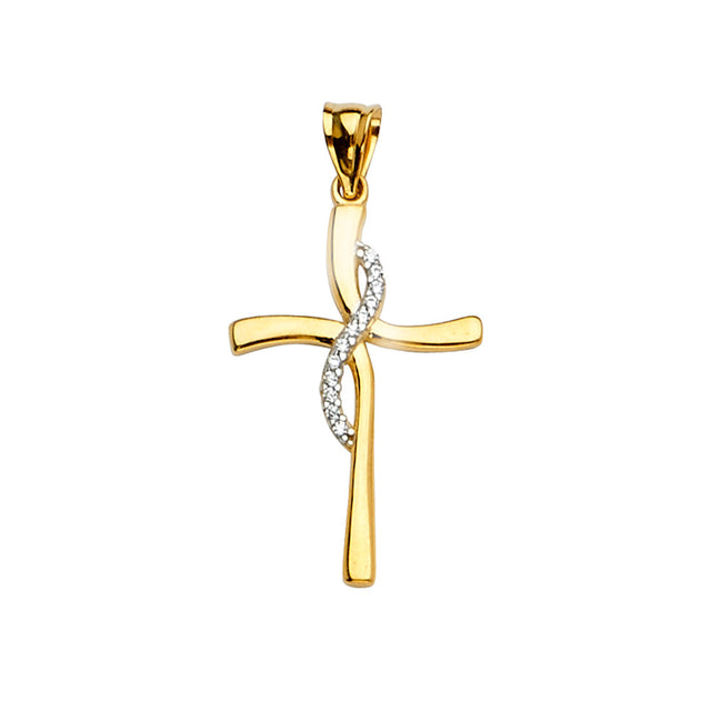 14K Yellow Gold 2Tone Cross Pendant