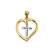 14K Two-Tone Gold Open Heart Pendant with Diamond-Cut Cross