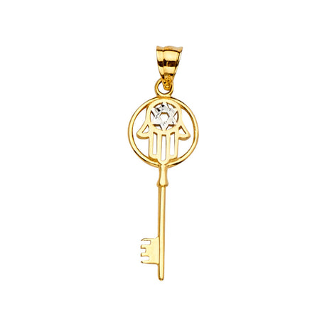 14K Yellow Gold 2Tone Hamsa Key Pendant