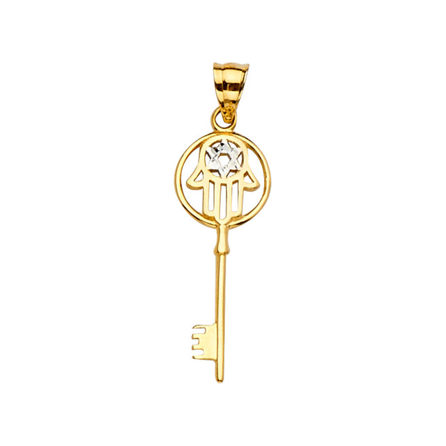 14K Yellow Gold 2Tone Hamsa Key Pendant