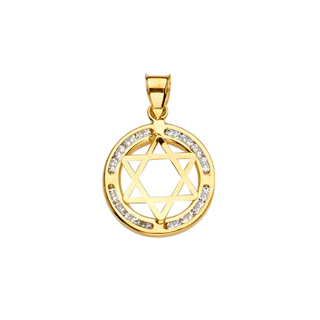 14K Yellow Gold CZ Star of David Pendant
