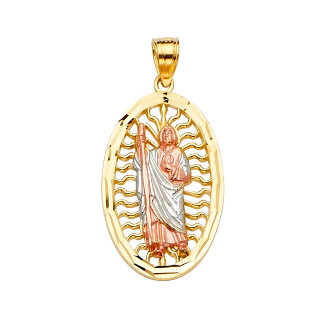 14K Tricolor Gold San Judas Pendant
