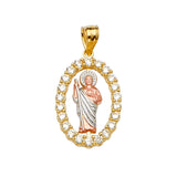 14K Tricolor Gold CZ San Judas Pendant