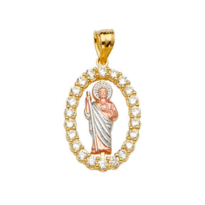 14K Tricolor Gold CZ San Judas Pendant