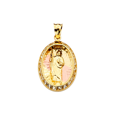 14K Yellow Gold CZ 3Color San Judas Medal Pendant