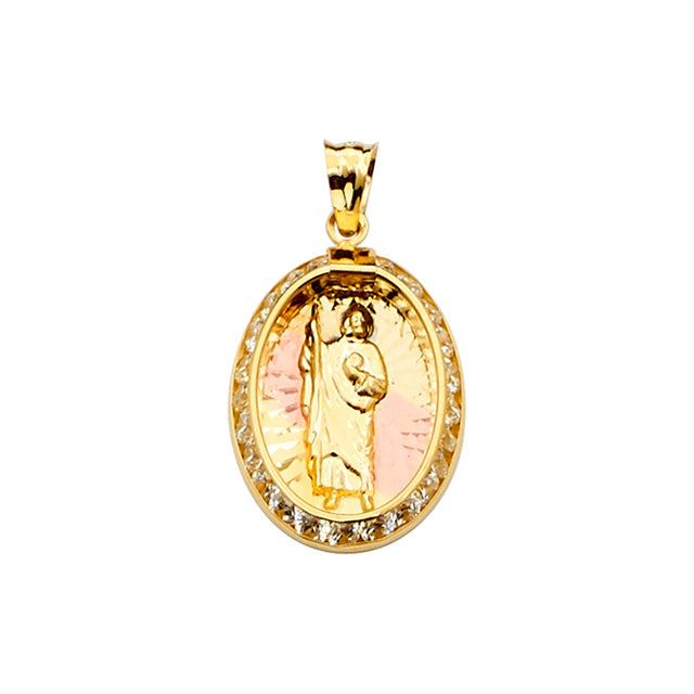 14K Yellow Gold CZ 3Color San Judas Medal Pendant