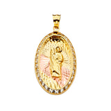 14K Yellow Gold CZ 3Color San Judas Medal Pendant