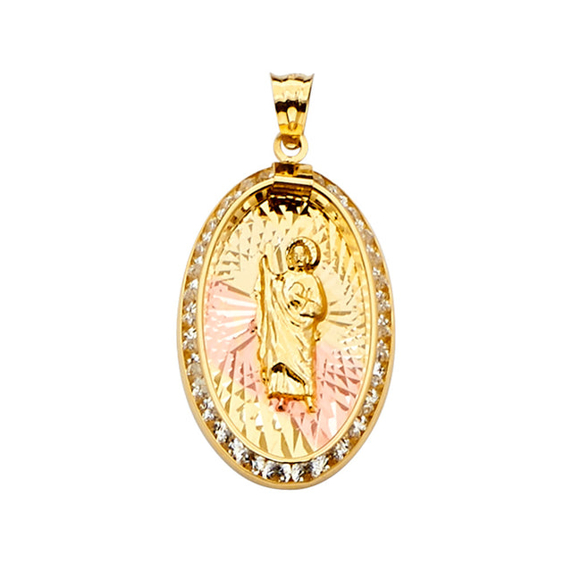 14K Yellow Gold CZ 3Color San Judas Medal Pendant