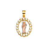 14K Tricolor Gold CZ Santa Muerte Pendant