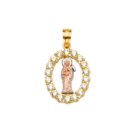 14K Tricolor Gold CZ Santa Muerte Pendant