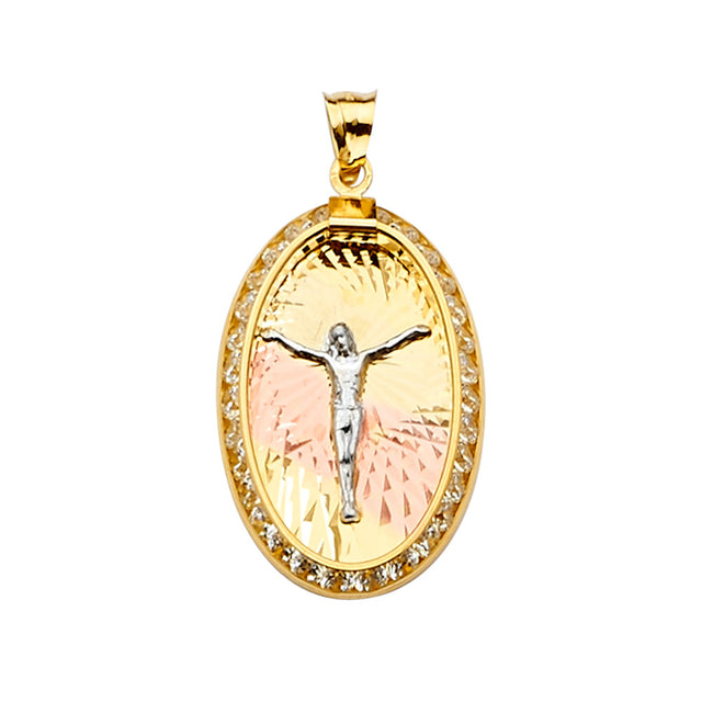 14K Yellow Gold 3Color Jesus Medal Pendant