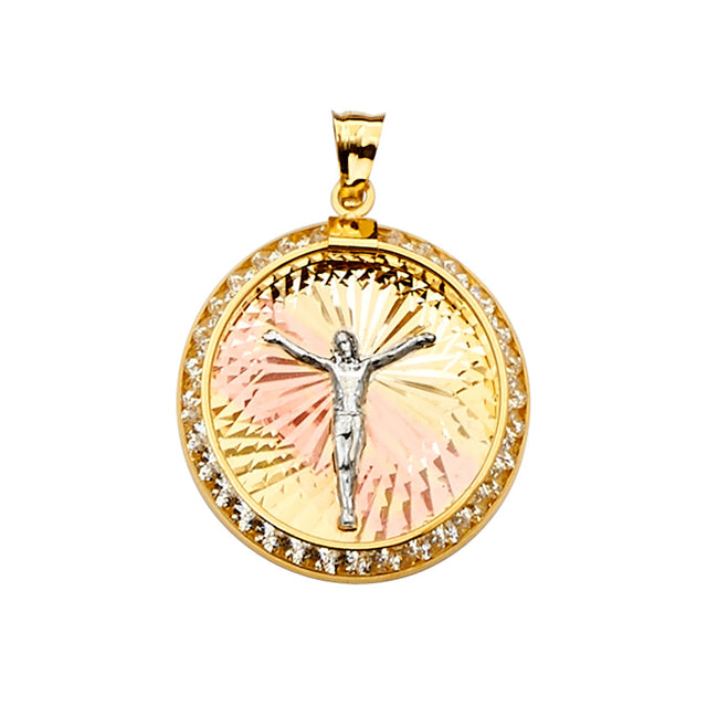 14K Yellow Gold 3Color Jesus Medal Pendant