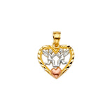 14K Tricolor Gold Heart W/Angeles Pendant