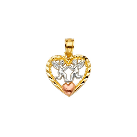 14K Tricolor Gold Heart W/Angeles Pendant