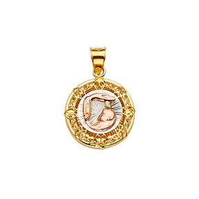 14K Yellow Gold CZ 2Tone Baptism Medal Pendant
