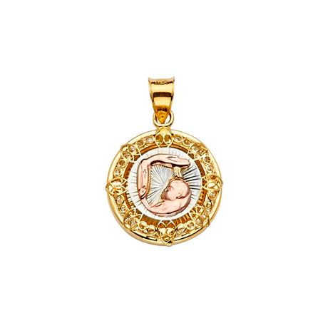 14K Yellow Gold CZ 2Tone Baptism Medal Pendant