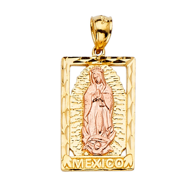 14K Two-Tone Gold Rectangular Guadalupe Pendant