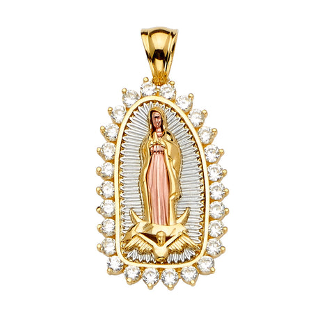 14K Yellow Gold CZ 3Color Guadalupe Pendant