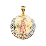 14K Yellow Gold 3Color Guadalupe Medal Pendant