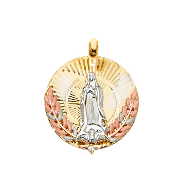 14K Yellow Gold 3Color Guadalupe Medal Pendant