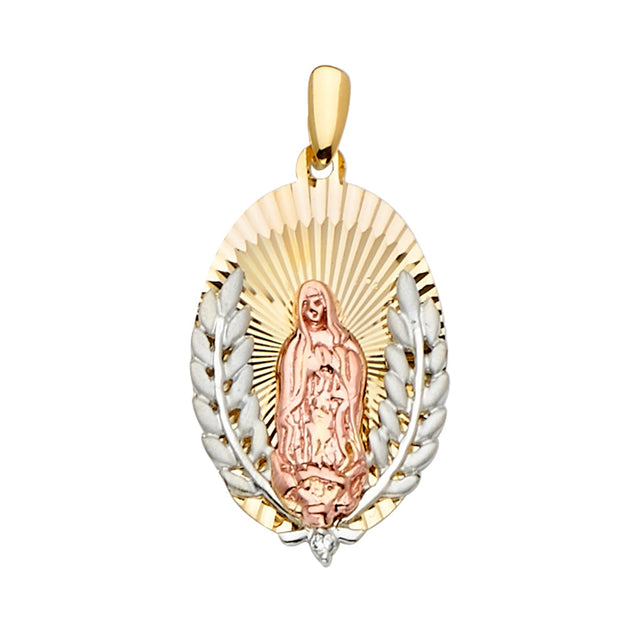 14K Yellow Gold 3Color Guadalupe Medal Pendant