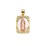 14K Tricolor Gold CZ Guadalupe Medal Pendant