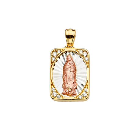 14K Tricolor Gold CZ Guadalupe Medal Pendant