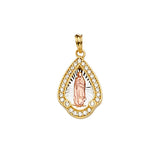 14K Tricolor Gold CZ Guadalupe Medal Pendant