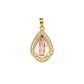 14K Tricolor Gold CZ Guadalupe Medal Pendant