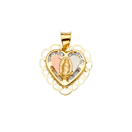 14K Yellow Gold CZ 3Color Guadalupe Medal Pendant
