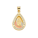 14K Yellow Gold CZ 3Color Guadalupe Medal Pendant
