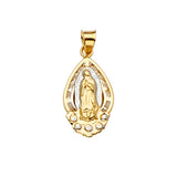 14K Yellow Gold CZ 3Color Guadalupe Medal Pendant