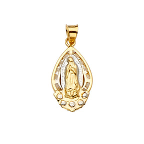 14K Yellow Gold CZ 3Color Guadalupe Medal Pendant