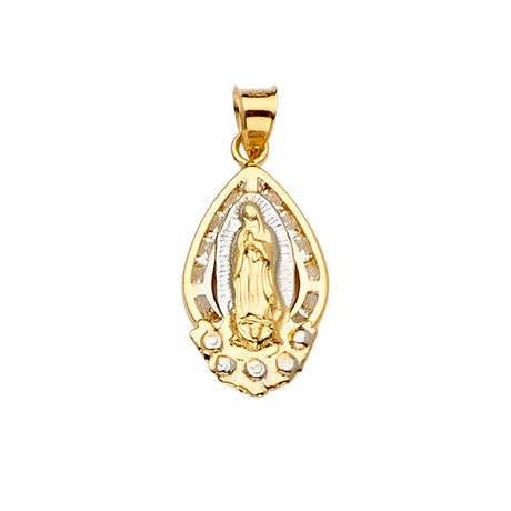 14K Yellow Gold CZ 3Color Guadalupe Medal Pendant