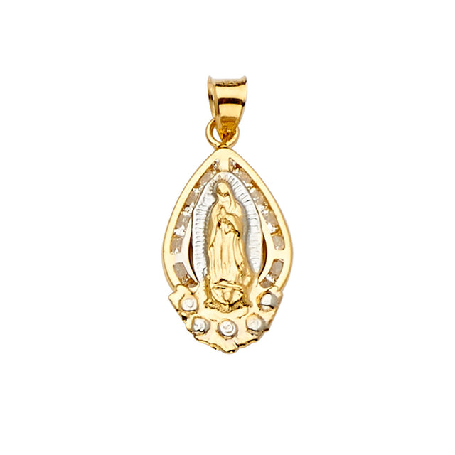 14K Yellow Gold CZ 3Color Guadalupe Medal Pendant