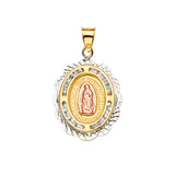 14K Yellow Gold CZ 3Color Guadalupe Medal Pendant