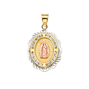 14K Yellow Gold CZ 3Color Guadalupe Medal Pendant